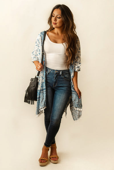 Living For It Kimono (Blue + White)