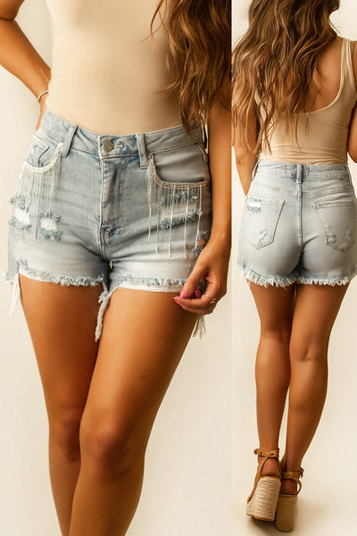 Desi Rhinestone Fringe Denim Shorts | FINAL SALE