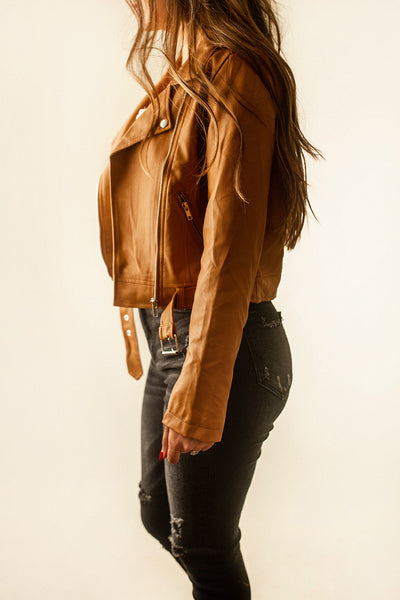 Cold Hearted Faux Leather Jacket (Cognac)