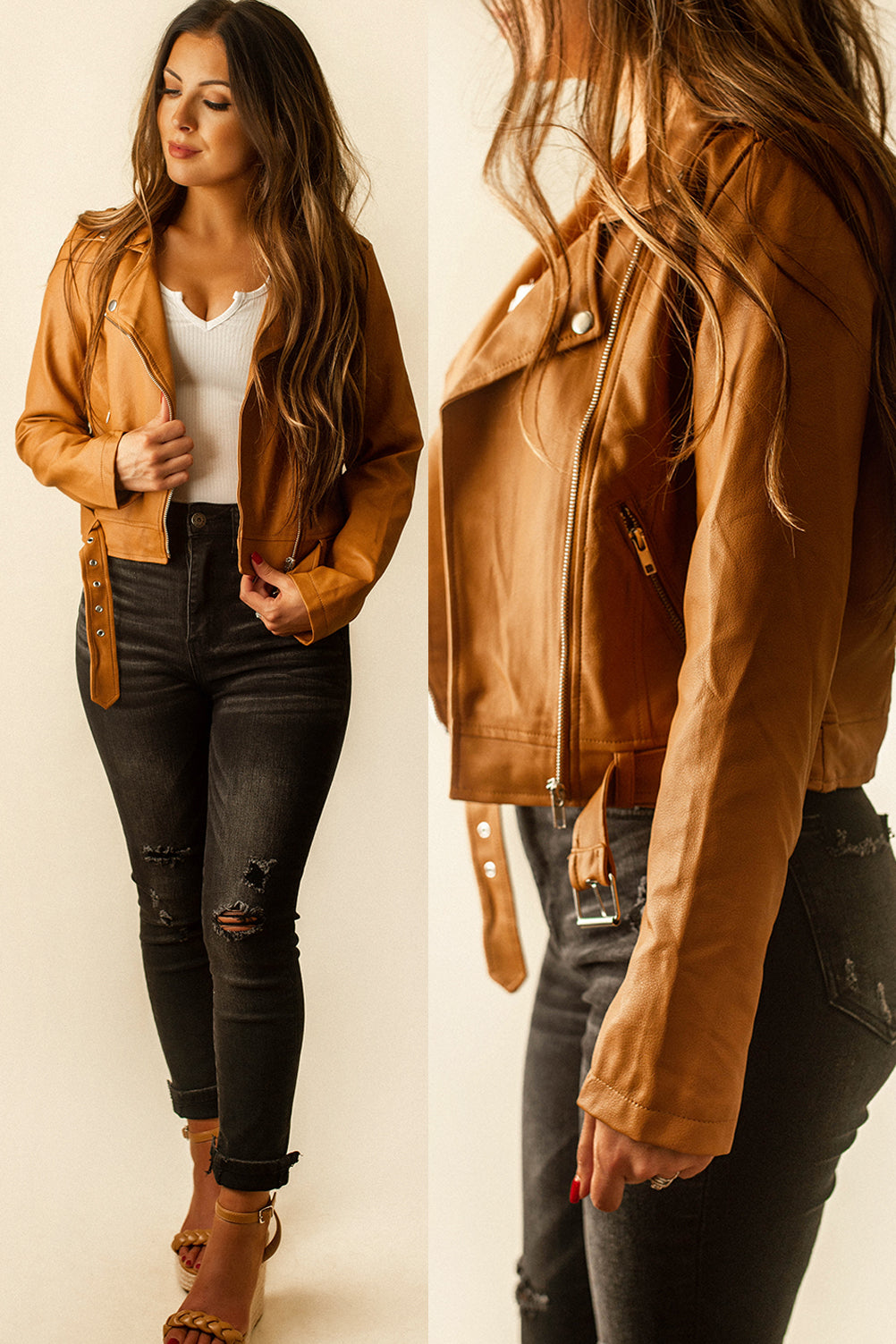 Cold Hearted Faux Leather Jacket (Cognac)