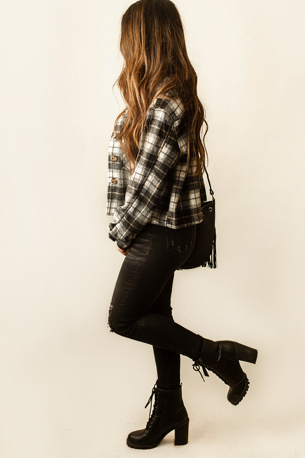 Jackson Cropped Plaid Shacket (Black + White) | FINAL SALE