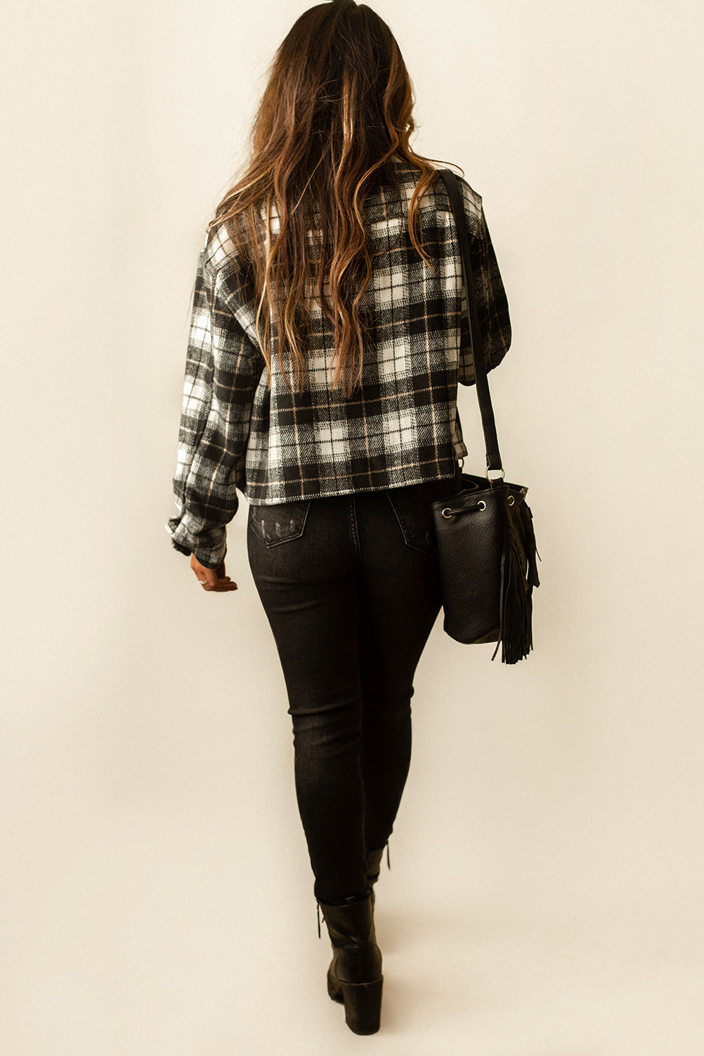 Jackson Cropped Plaid Shacket (Black + White) | FINAL SALE