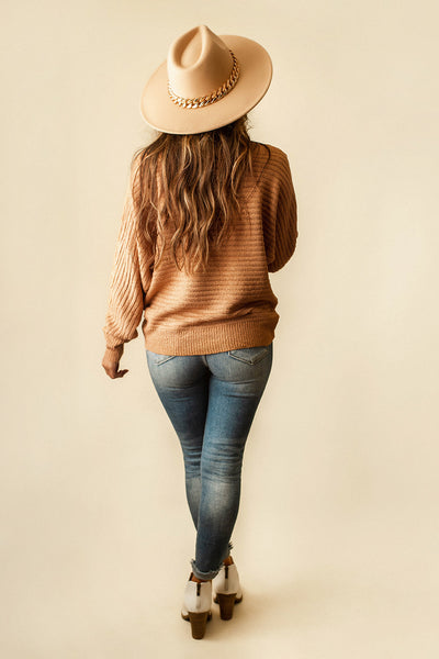 Caramel Kisses Dolman Sleeve Ribbed Sweater (Champagne)