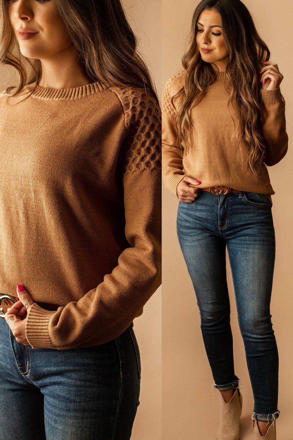 Something Cozy Honeycomb Textured Sweater (Camel)