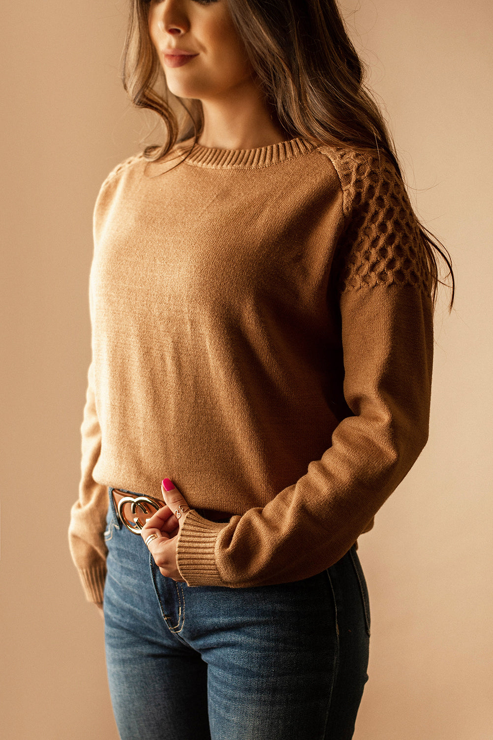 Something Cozy Honeycomb Textured Sweater (Camel)