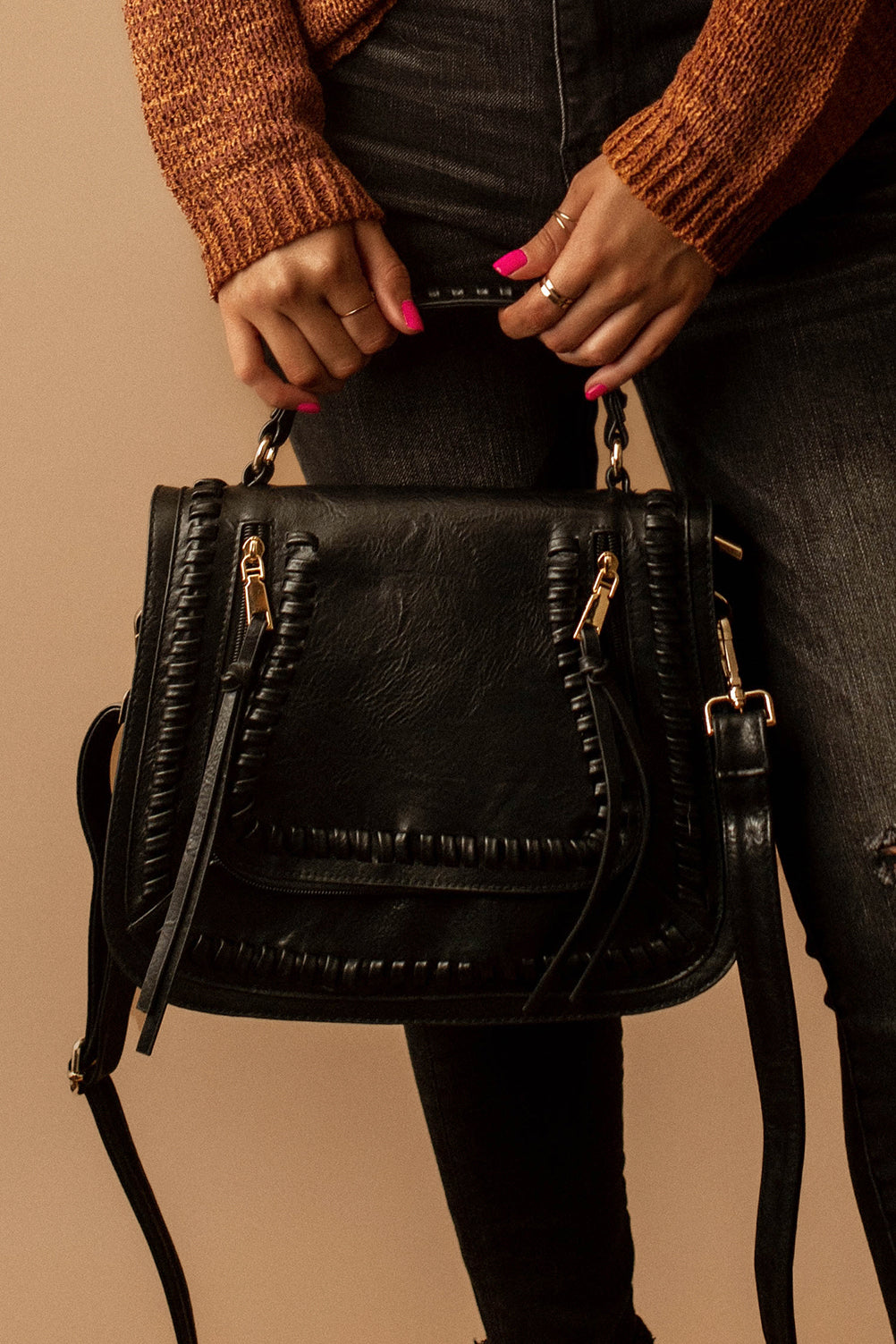 Tribeca Braided Saddle Bag (Black)