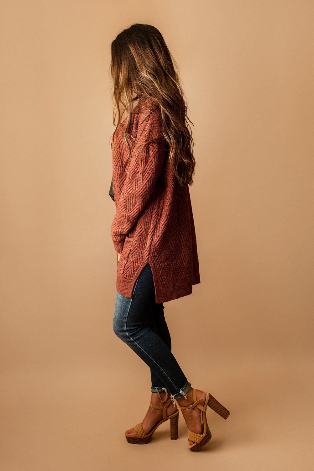 Pumpkin Spice Knit Cardigan (Brick)