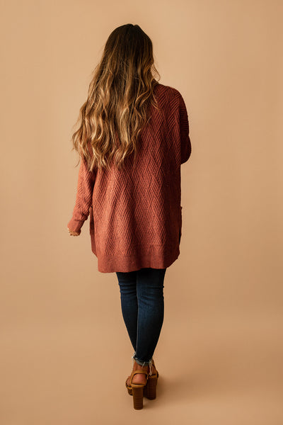 Pumpkin Spice Knit Cardigan (Brick)