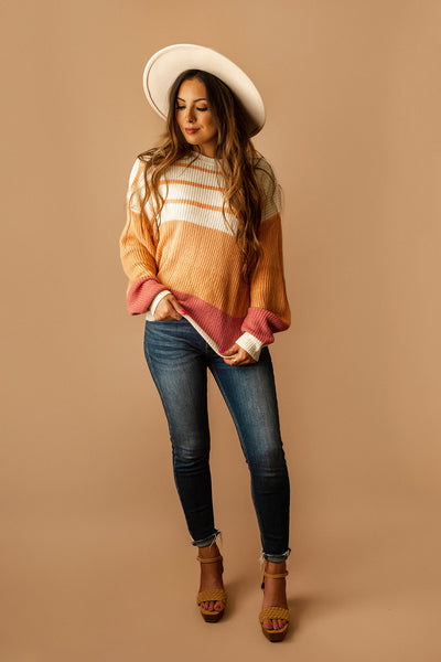 Crush Of The Season Striped Color Block Sweater (Peach) | FINAL SALE