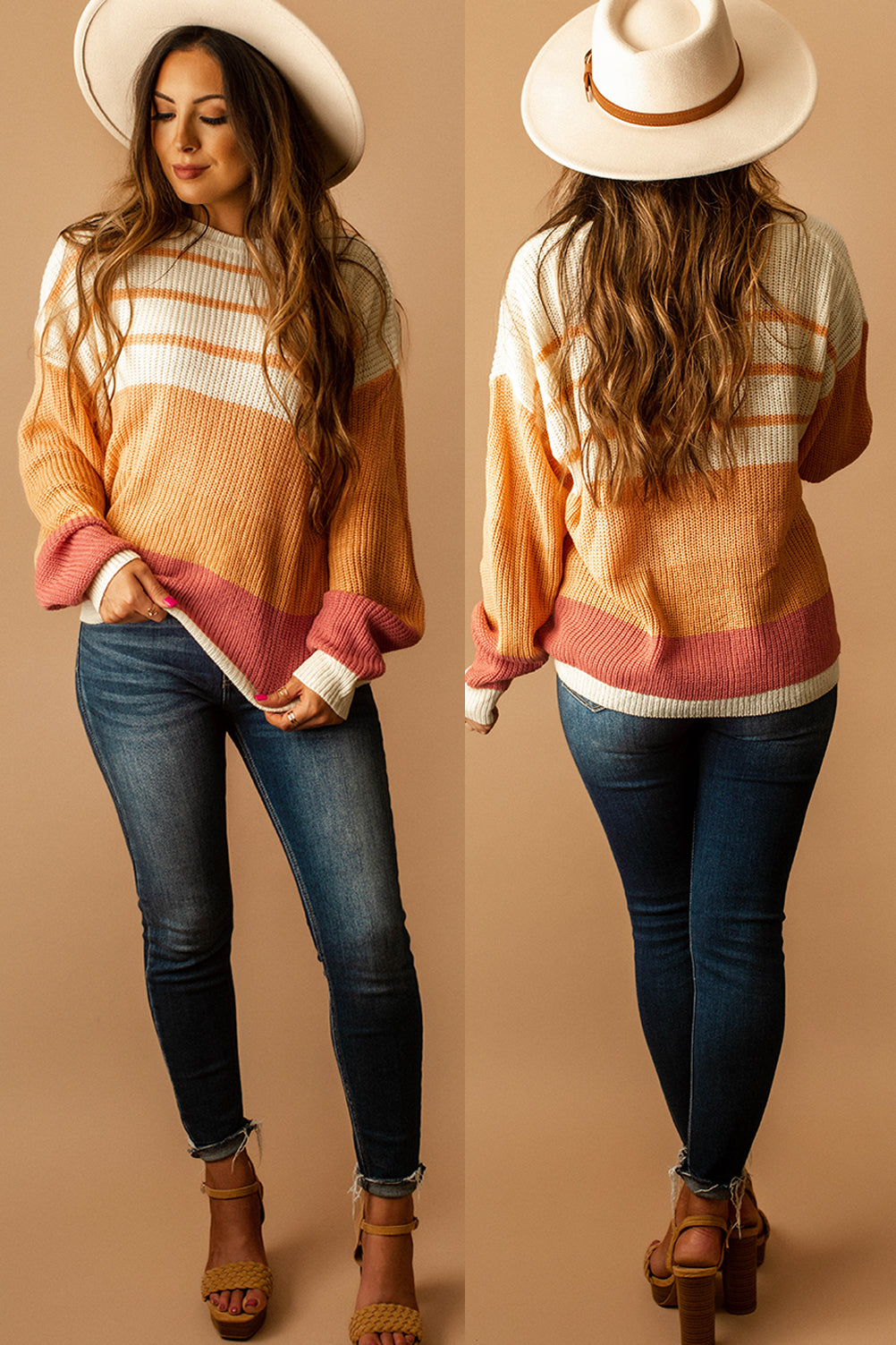 Crush Of The Season Striped Color Block Sweater (Peach) | FINAL SALE