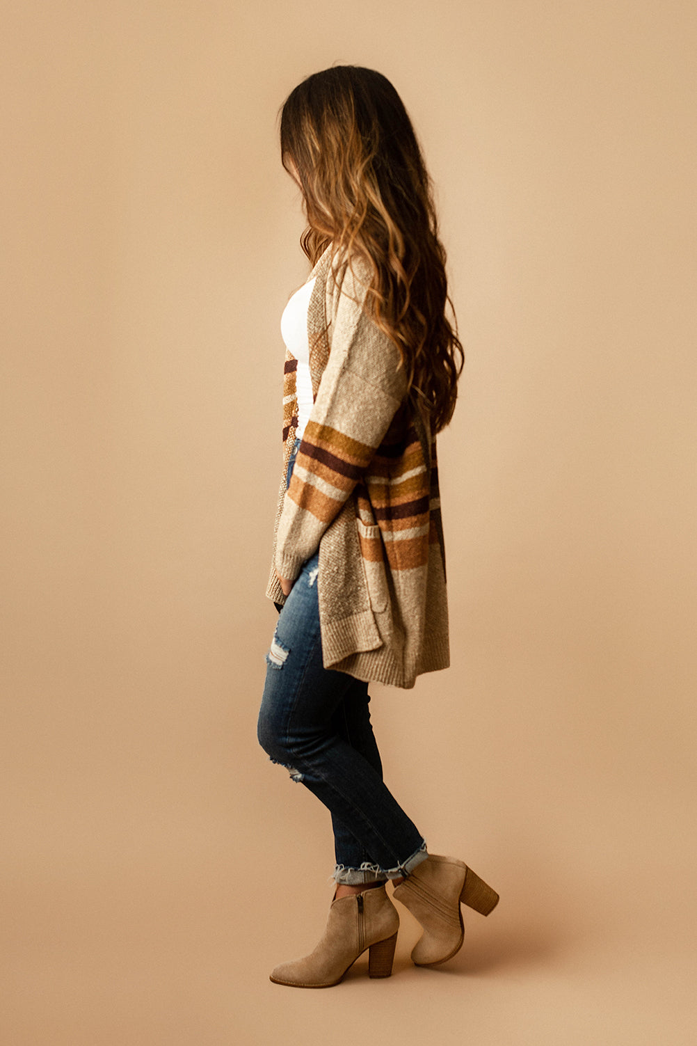 Heading South Striped Aztec Cardigan (Beige)