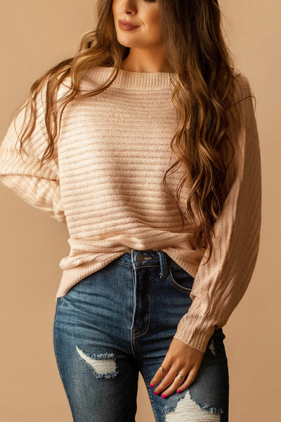 Caramel Kisses Dolman Sleeve Ribbed Sweater (Champagne)