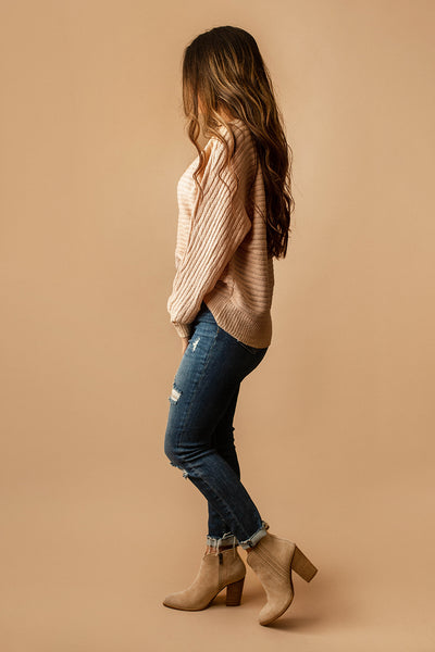 Caramel Kisses Dolman Sleeve Ribbed Sweater (Champagne)