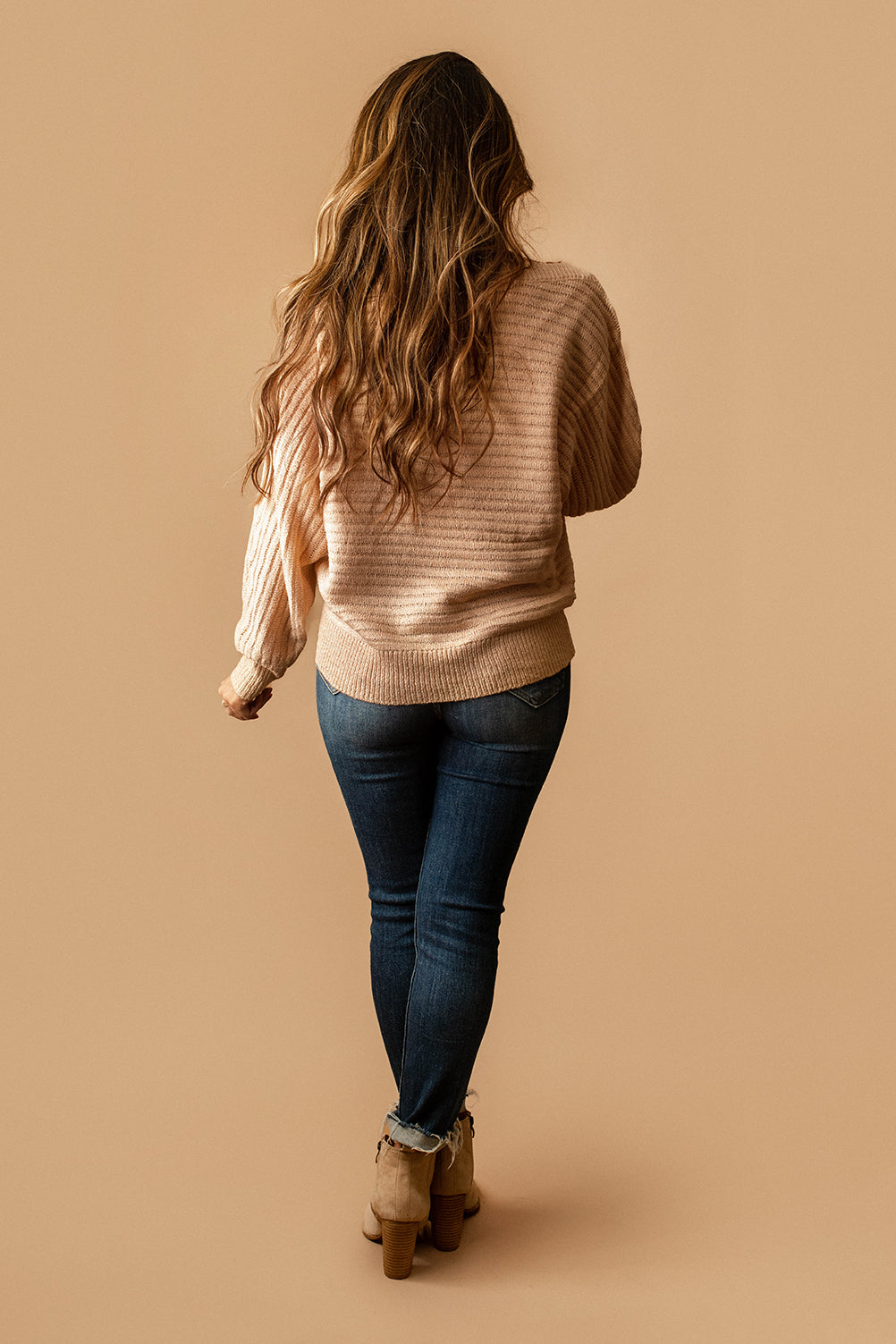 Caramel Kisses Dolman Sleeve Ribbed Sweater (Champagne)