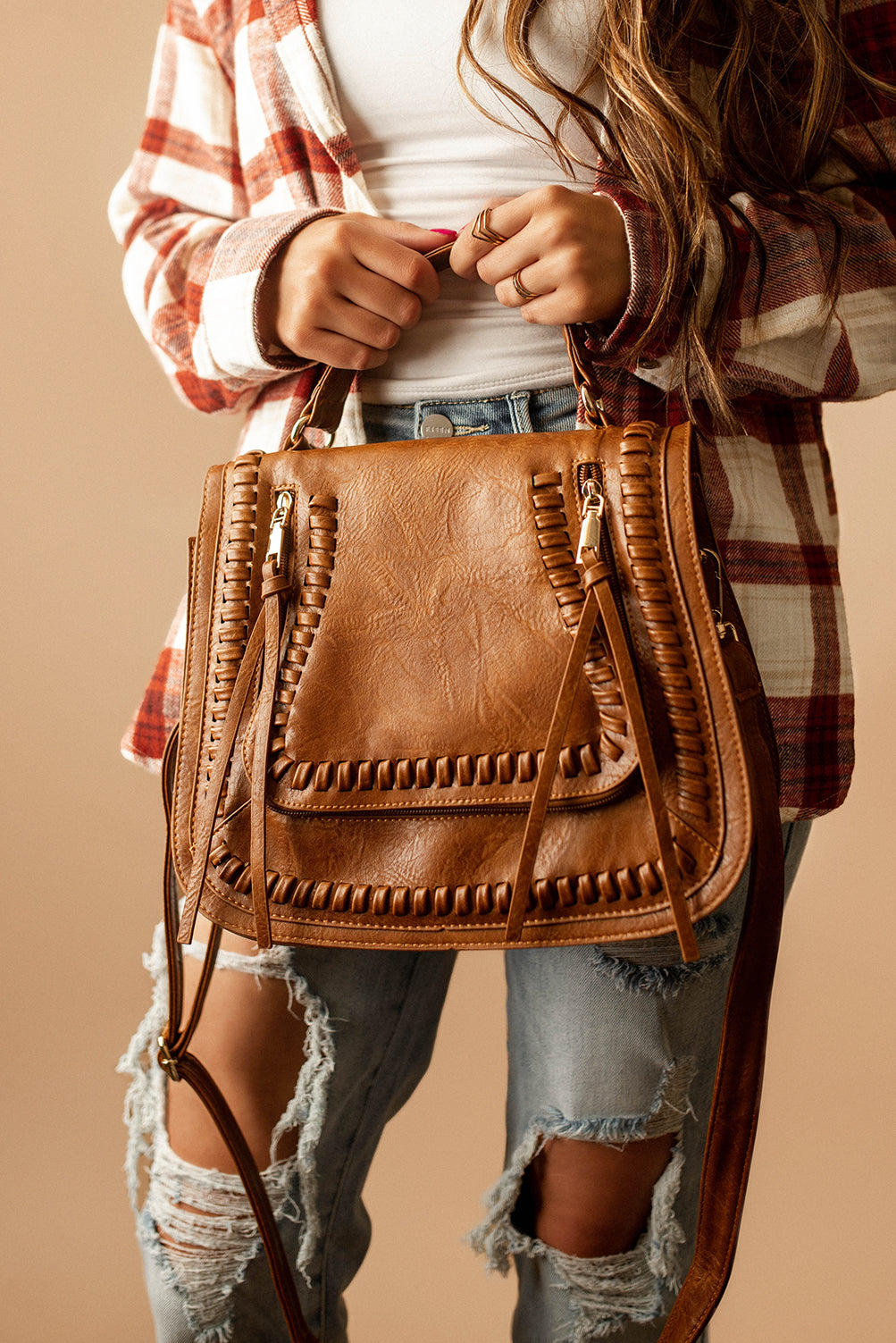 Tribeca Braided Saddle Bag (Cognac)